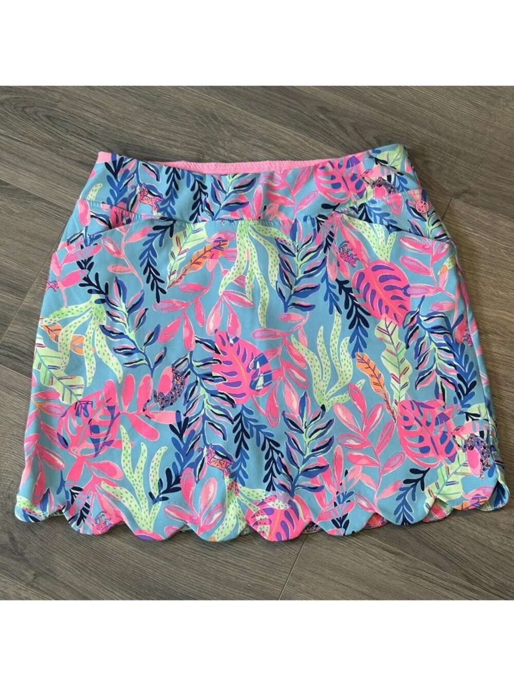 Lilly Pulitzer Skort Monica 6 Blue Luxletic Tropical Leaf Scallop Golf Tennis